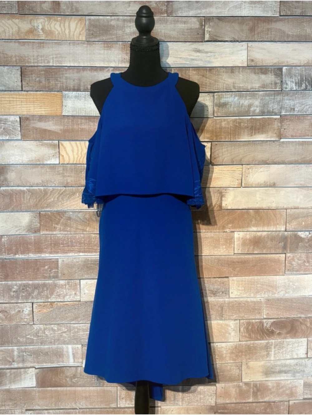 Antonio Melani Blue Cold Shoulder Popover Midi Dress Size 8